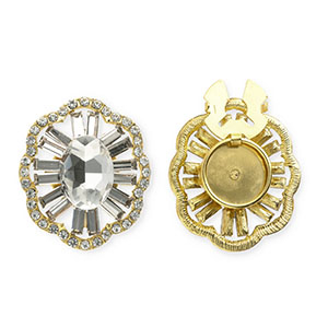 Button covers oval faceted with strass Gold-Crystal