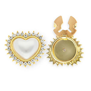 Button covers heart with imitation pearl and strass Gold-White-Crystal
