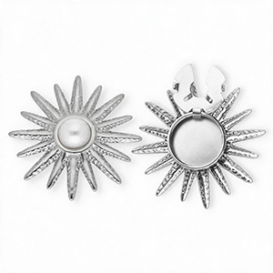 Stainless steel button covers sun with imitation pearl Silver-White