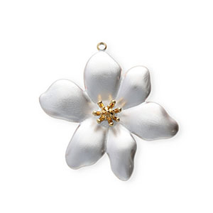 Stainless steel charms with enamel flower Gold-Pearl White