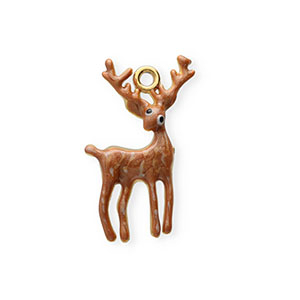 Stainless steel charms with enamel reindeer Gold-Brown