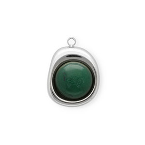 Stainless steel charms with Jade organic oval Silver-Green