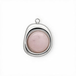 Stainless steel charms with Jade organic oval Silver-Light Pink