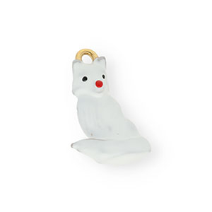 Stainless steel charms with enamel dog Gold-White-Red