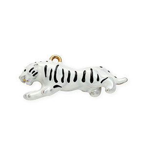 Stainless steel charms with enamel tiger Gold-White-Black