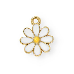 Stainless steel charms with enamel daisy Gold-White-Orange