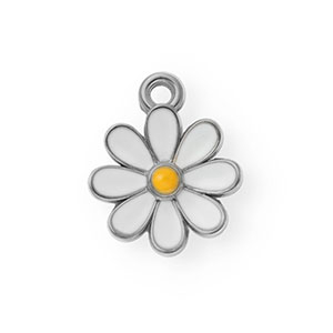 Stainless steel charms with enamel daisy Silver-White-Orange