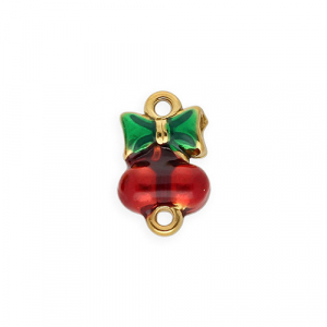 Stainless steel findings connector with enamel cherries with bow Gold-Red-Green