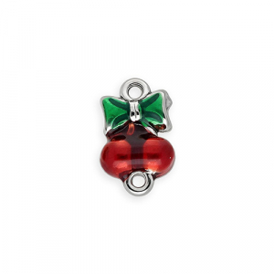 Stainless steel findings connector with enamel cherries with bow Silver-Red-Green