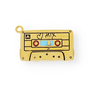 Stainless steel charms with enamel cassette tape Gold-Light Blue-Red