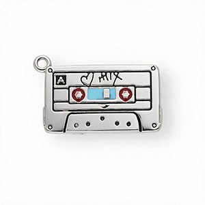 Stainless steel charms with enamel cassette tape Silver-Light Blue-Red