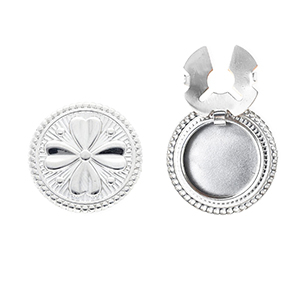 Stainless steel button covers round with clover Silver