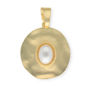Statement charms round with oval imitation pearl Gold-White