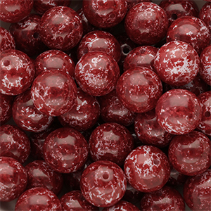 12 mm glass beads Burgundy Red-White