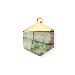 Natural stone charms Labradorite hexagon Grey-Gold