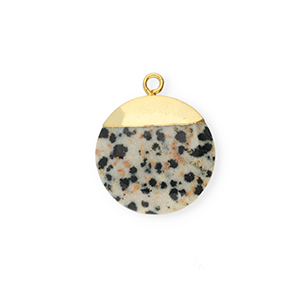 Natural stone charms Dalmatian Stone round Greige-Black-Gold