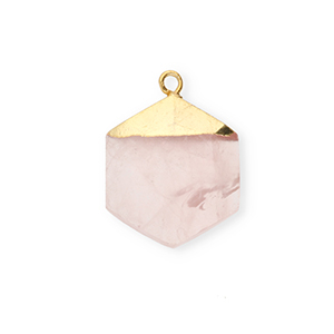 Natural stone charms Quartz hexagon Light Pink-Gold