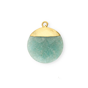 Natural stone charms Feldspar round Green-White-Gold