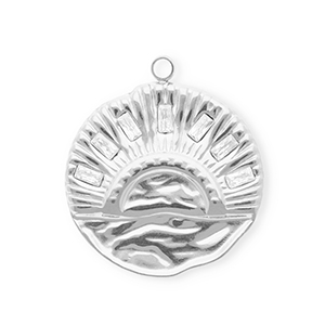 Stainless steel charms with strass round with sunset Silver-Crystal