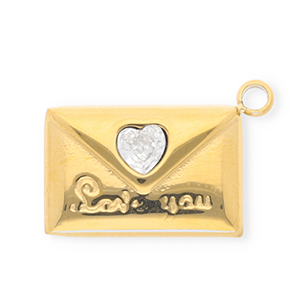 Stainless steel charms with strass envelope "Love you" Gold-Crystal