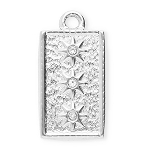 Stainless steel charms with strass rectangle with stars Silver-Crystal