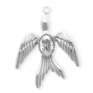Stainless steel charms with strass swallow Silver-Crystal