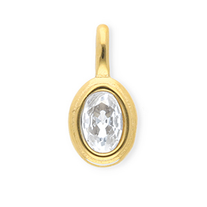 Stainless steel charms with strass oval Gold-Crystal