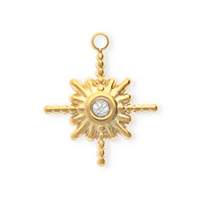 Stainless steel charms with strass star Gold-Crystal
