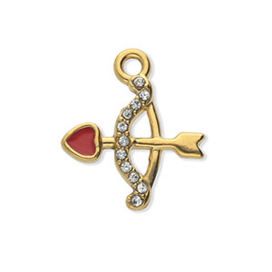 Stainless steel charms with strass bow and arrow Gold-Crystal-Red