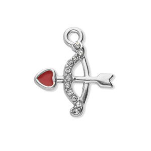 Stainless steel charms with strass bow and arrow Silver-Crystal-Red
