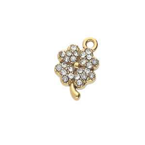 Stainless steel charms with strass clover Gold-Crystal