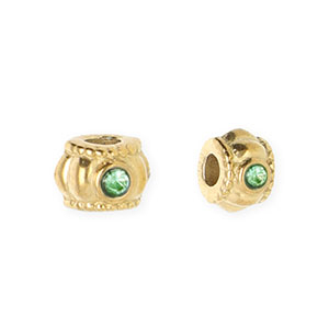 Stainless steel beads spacer with strass 6mm Gold-Green