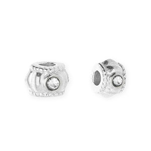 Stainless steel beads spacer with strass 6mm Silver-Crystal
