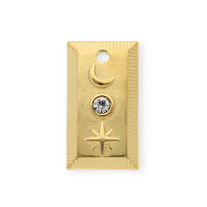 Stainless steel charms with strass rectangle with moon and star Gold-Crystal