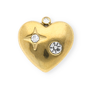 Stainless steel charms with strass heart Gold-Crystal
