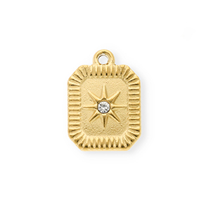 Stainless steel charms with strass oblong octagon Gold-Crystal