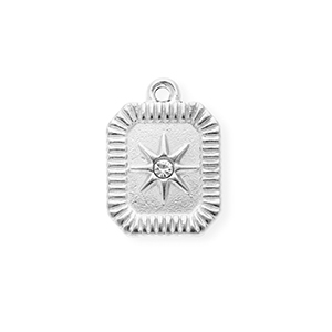 Stainless steel charms with strass oblong octagon Silver-Crystal
