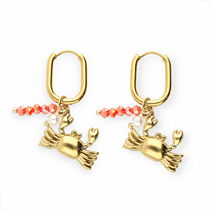 Stainless steel earrings crab Gold-Red-White