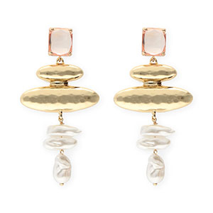 Crystal Glass earrings / earpins with imitation pearls Light Pink-Gold-White