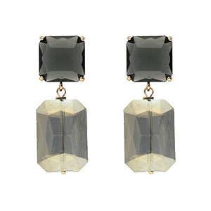 Crystal Glass earrings / earpins square-rectangle Dark Grey-Grey Ab Coating-Gold