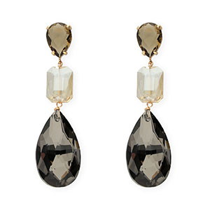 Crystal Glass earrings / earpins drop-rectangle Brown-Sand Beige-Anthracite-Gold