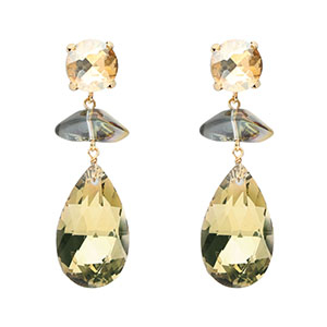 Crystal Glass earrings / earpins round-organic-drop Amber Orange-Gold-Champagne
