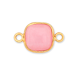 Natural stone charms Rose Quartz connector 12x12mm Pink-Gold