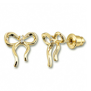 Brass TQ metal earrings / earpins bow Gold