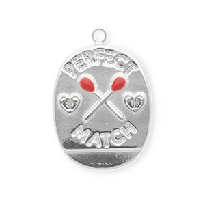 Stainless steel charms oval "perfect match" Silver-Red