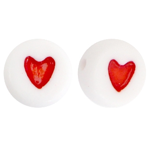 Acrylic heartshaped letterbeads Red-White