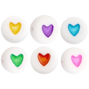 Acrylic heartshaped letterbeads Multicolor-White