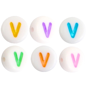 Acrylic letterbeads letter V Multicolor-White