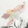 Keychain + earrings with genuine leaves, natural stone beads and satin macram&eacute; bead cord