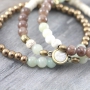 Beautiful natural beads made of jade and agate,threaded and with a knotted technique